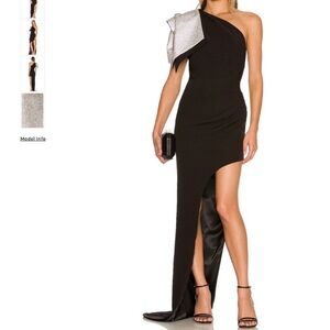 NWOT $980 Bronx and Banco Stella Noir Black Diamond One Shoulder Gown Dress